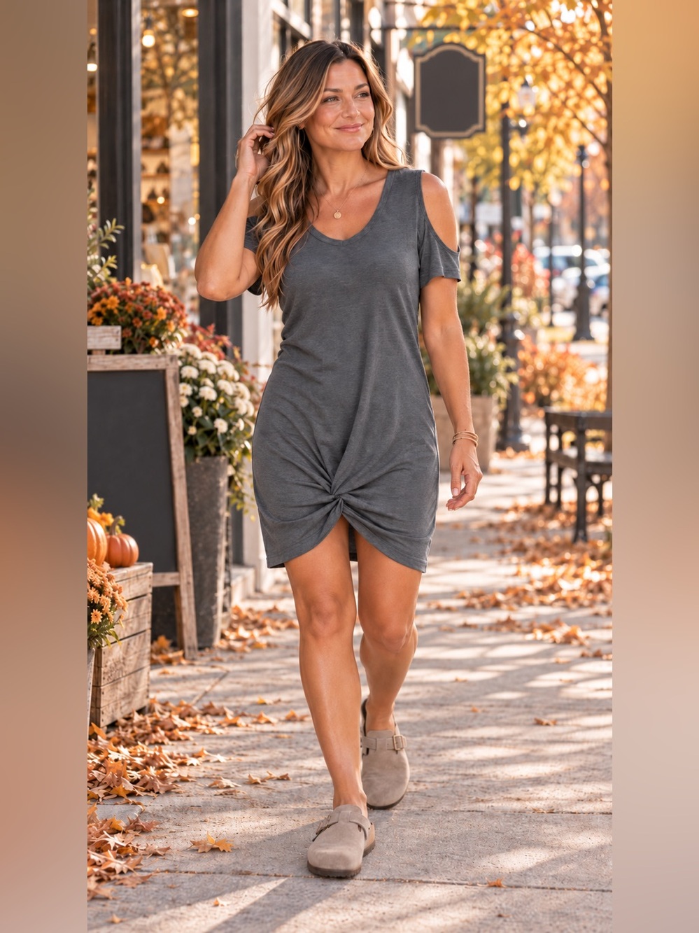 NWT MISSKY Gray V Neck Cold Shoulder Twist Knot Dress Size L